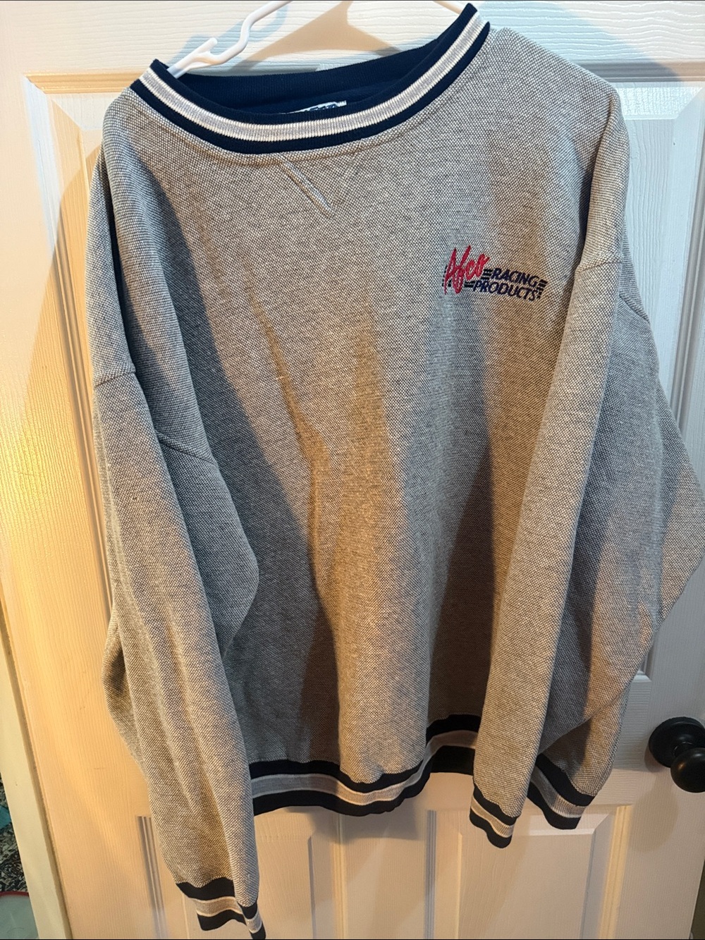Racing Products Men's Gray Crewneck with Navy Trim